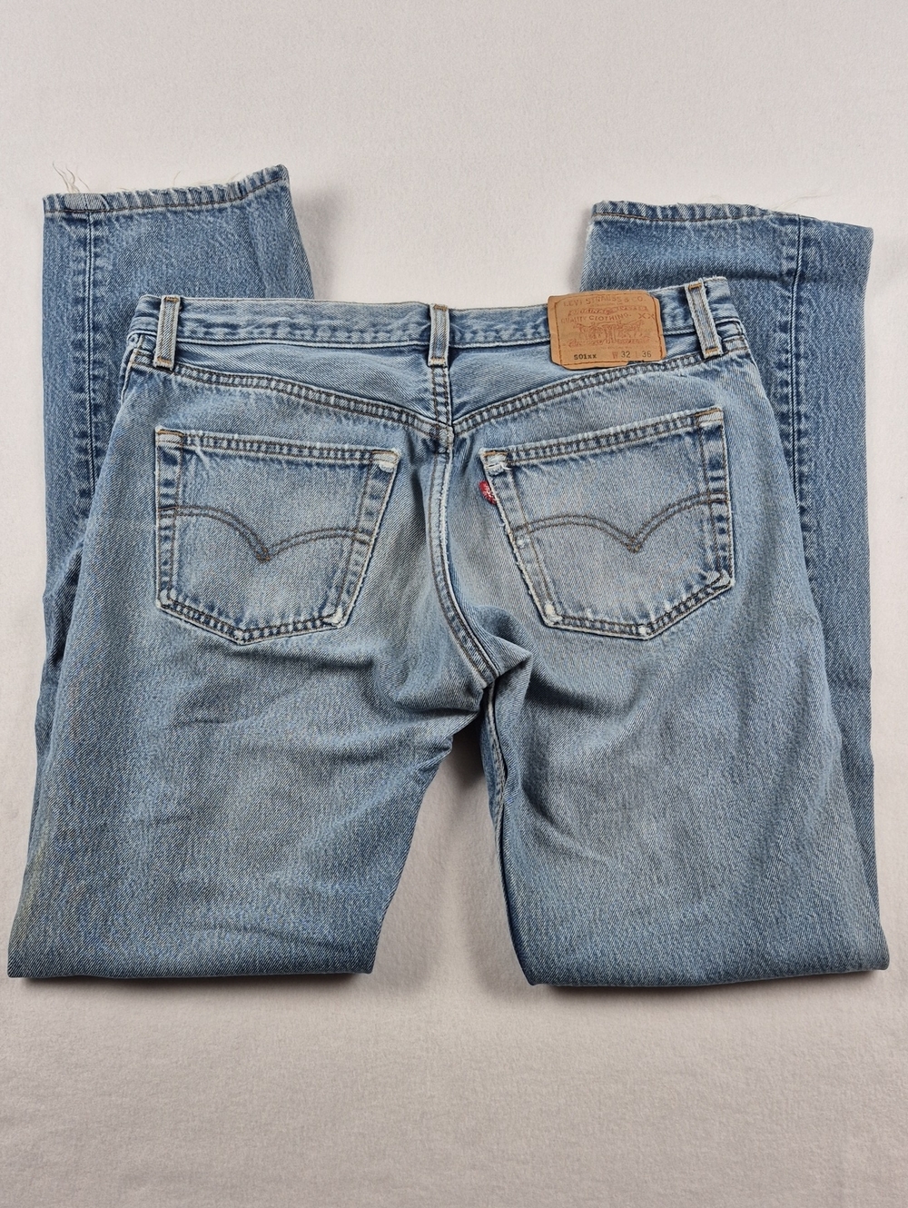 Vintage 1999 Levis 501 Jeans 32x36 Distressed Light Wash Button Fly Made in USA
